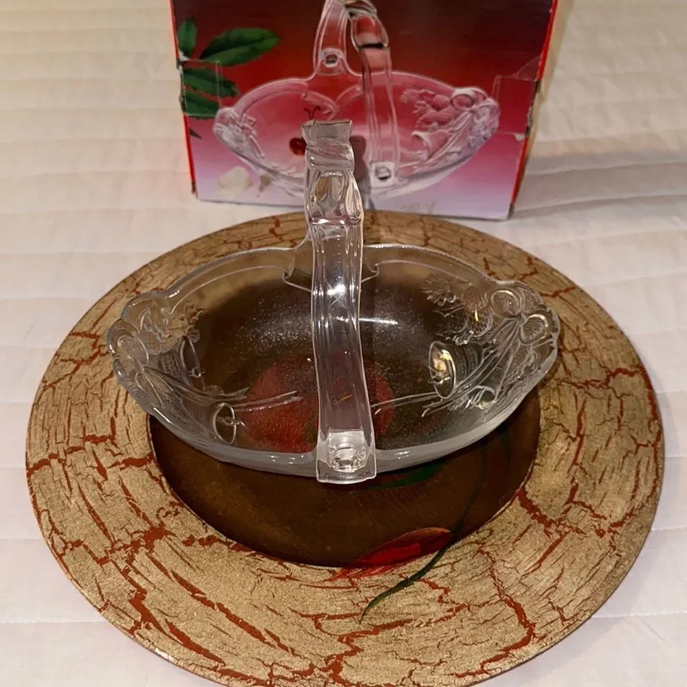 Mikasa Holiday Bells Handled Crystal Basket